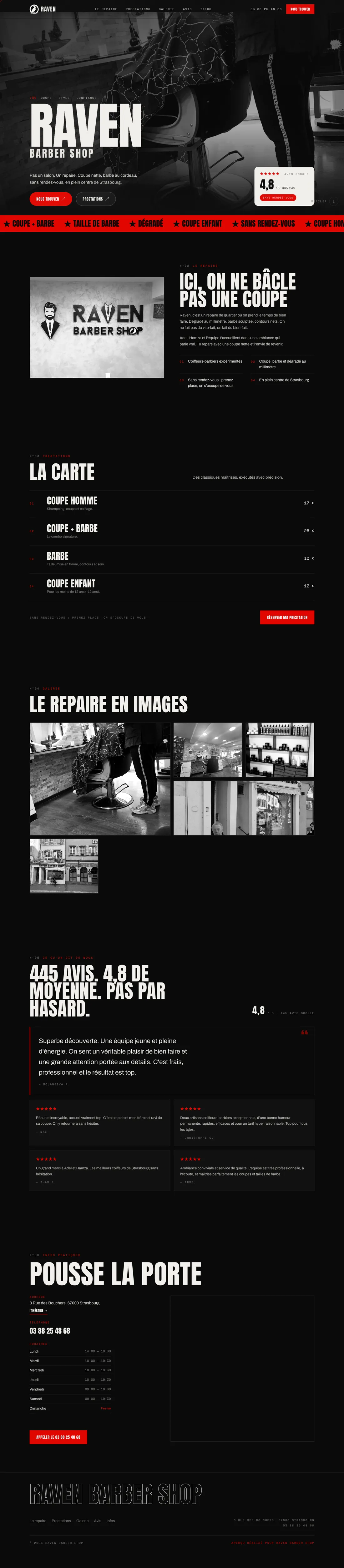Aperçu du site RAVEN Barber Shop réalisé par Vobermann